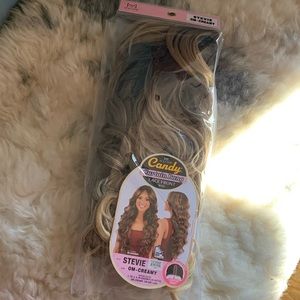 Long to mid back Curtain bang hand tied lace center part balayage OM creamy